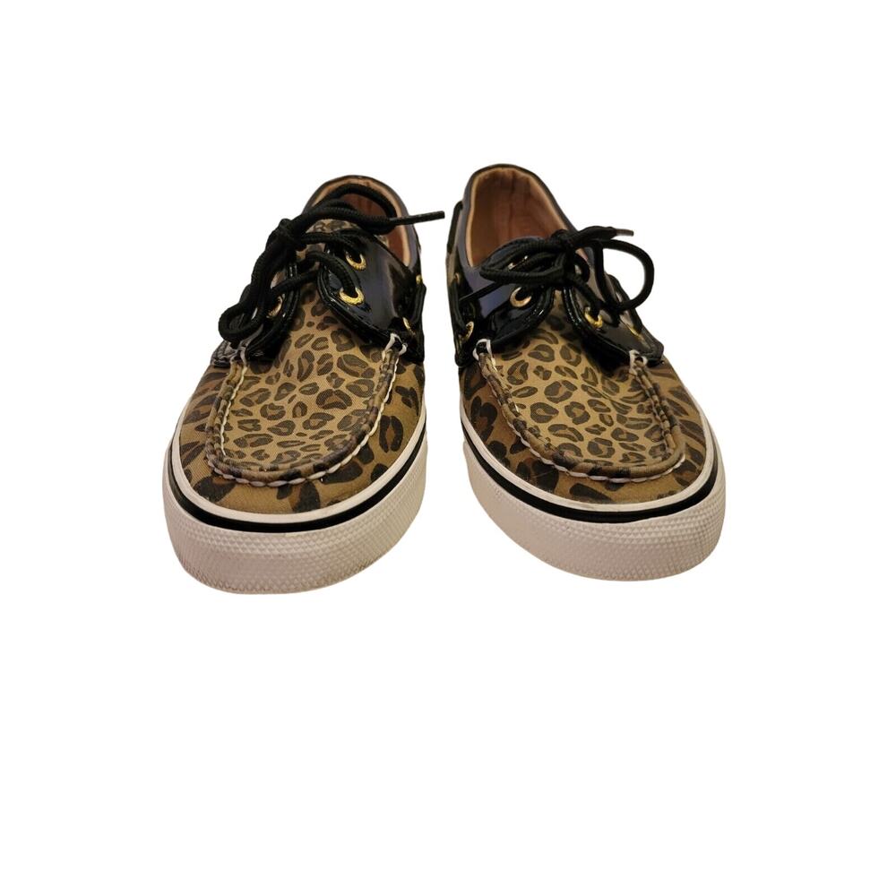 Sperry Top Sider Womens Biscayne Leopard Black Patent Shoes 9771577 Size 8M